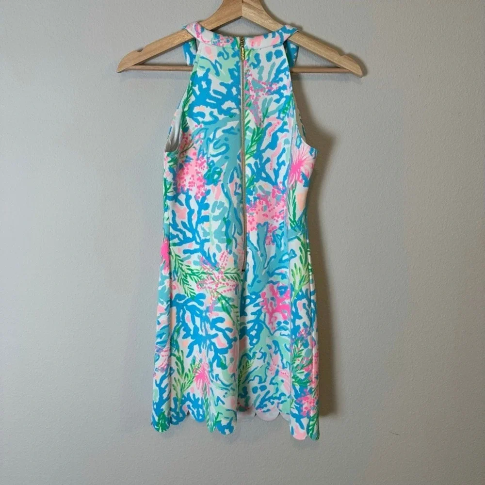 Lilly Pulitzer Sophelia Shift Dress Colorful Coral Bay Print Girls Size 10 EUC